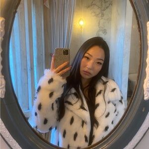 Stylish Black and White Faux Fur Coat